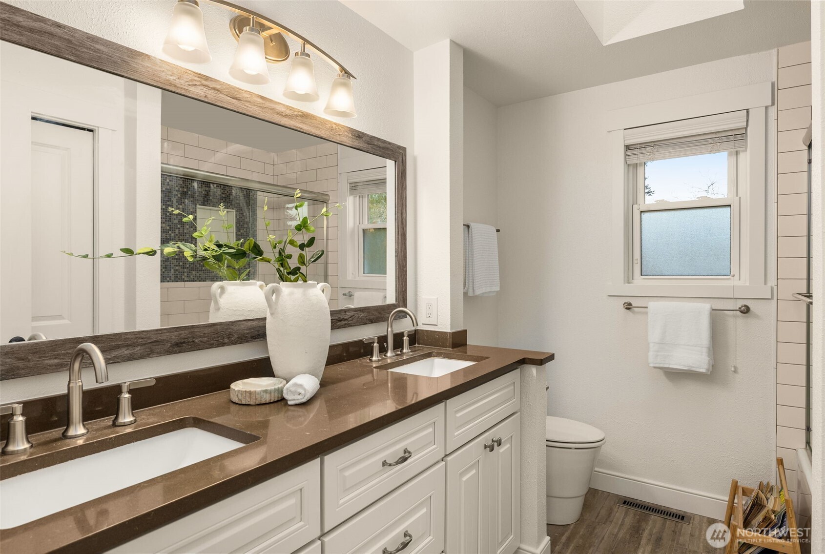 Updated hall bath with dual sinks