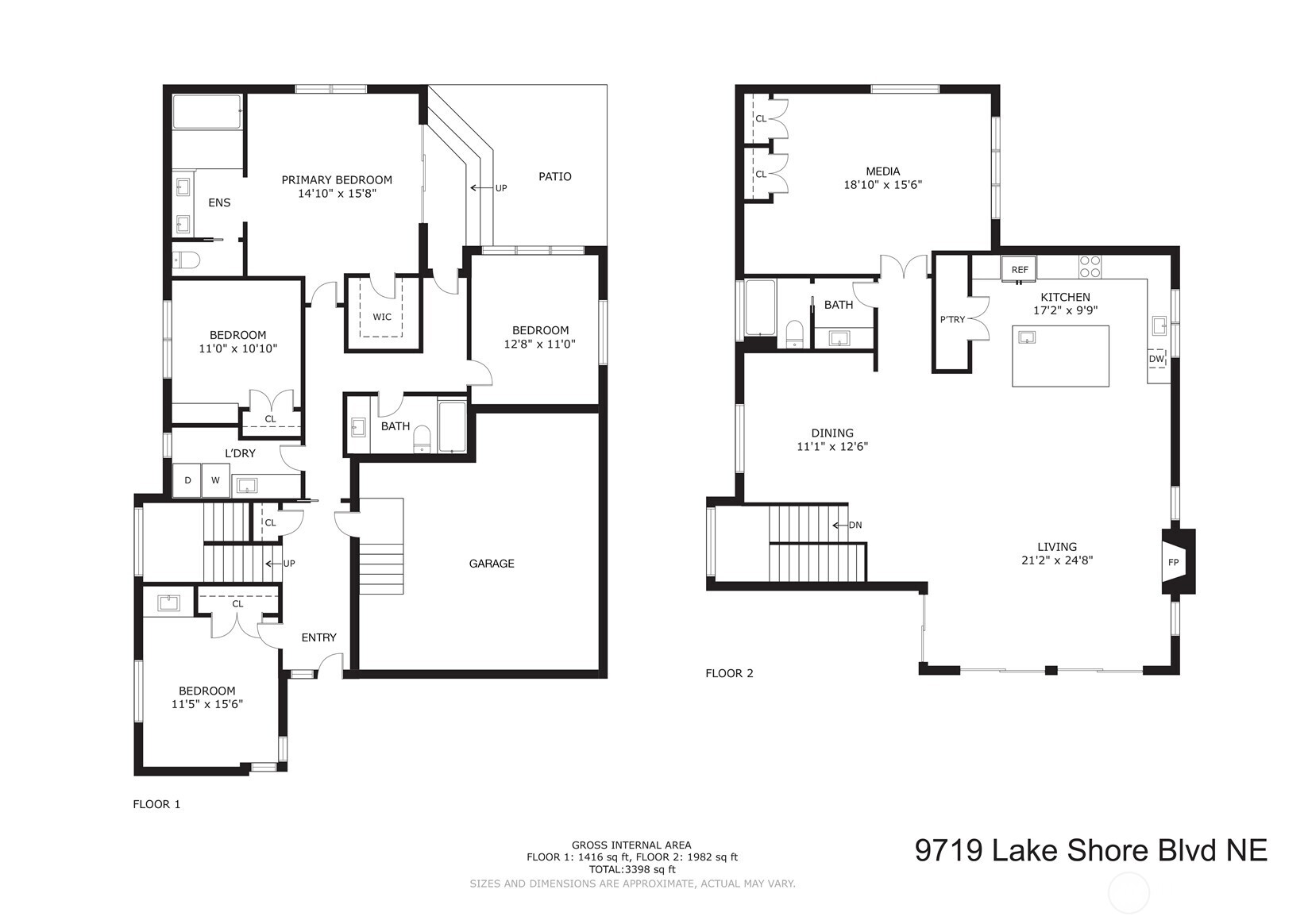 Classic view property floor plan with quiet and serene bedrooms on the lower level to enjoy maximum views from your main living spaces.