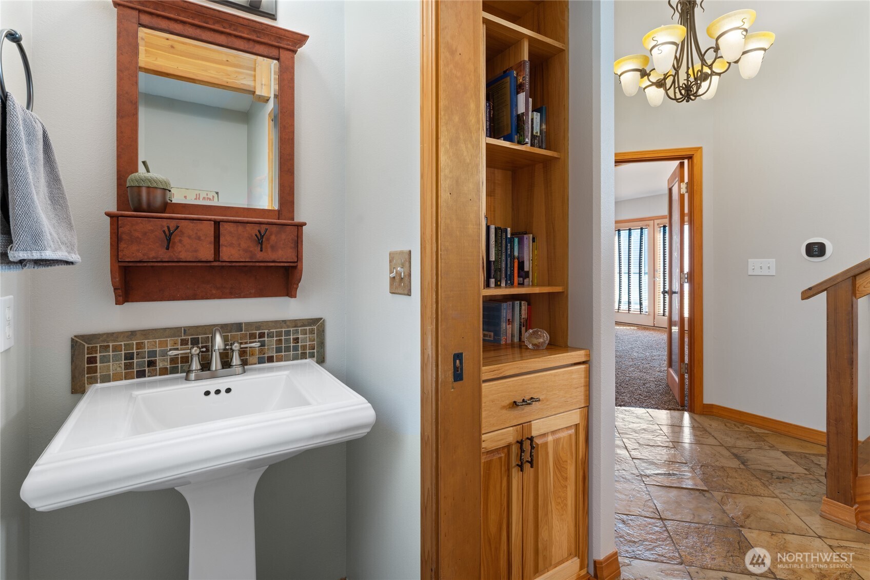 View of main level powder room.
