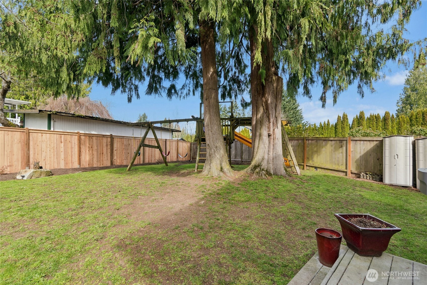 Open space with swing set