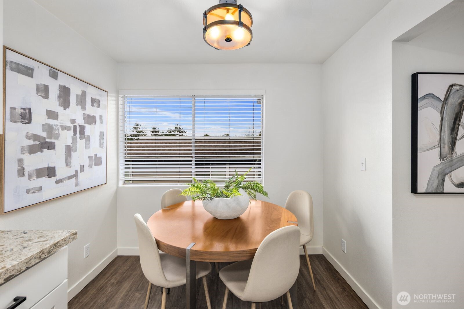 Naturally bright formal dining area.