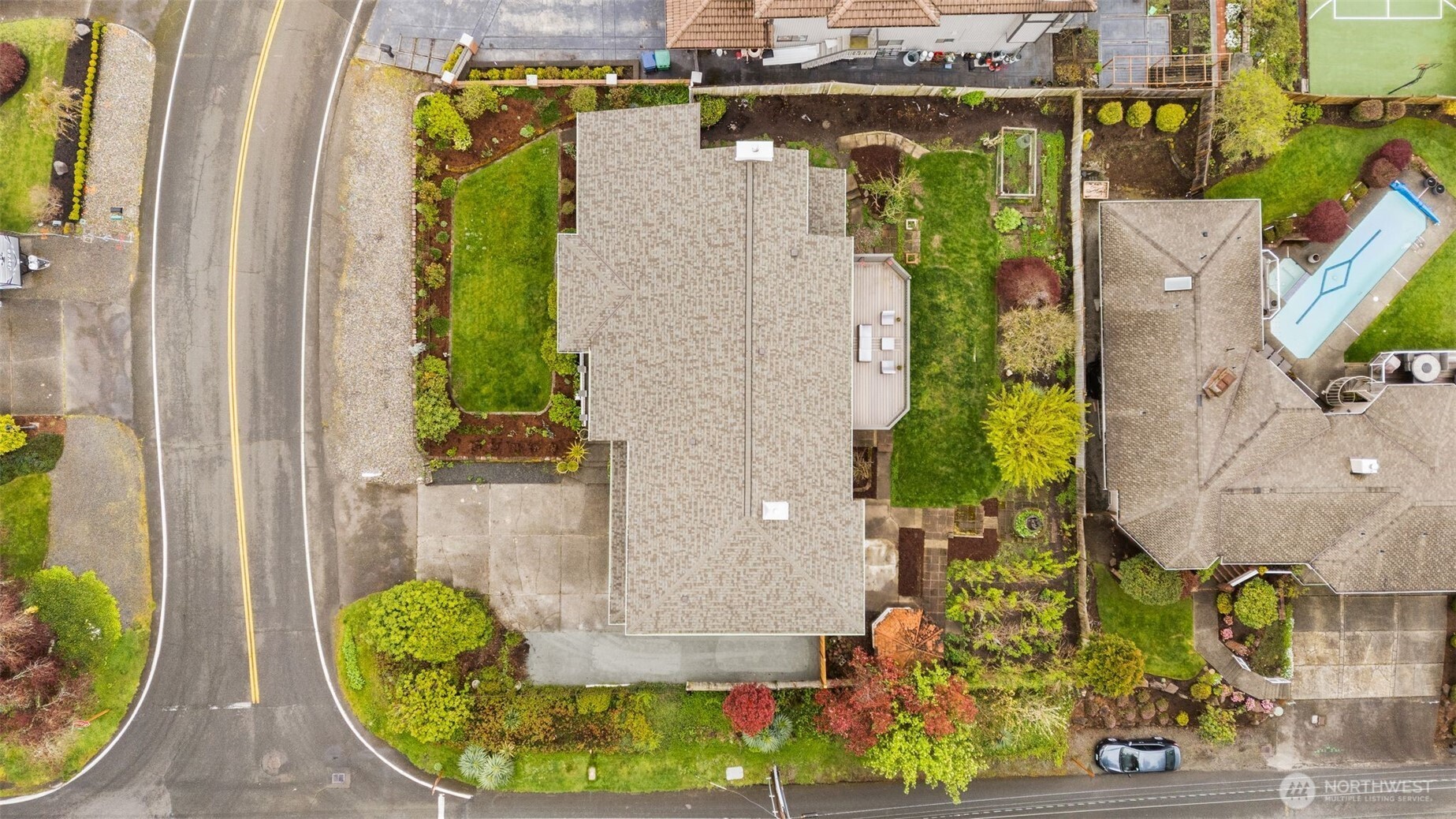 Top down aerial. New 50 year composition roof in 2023.