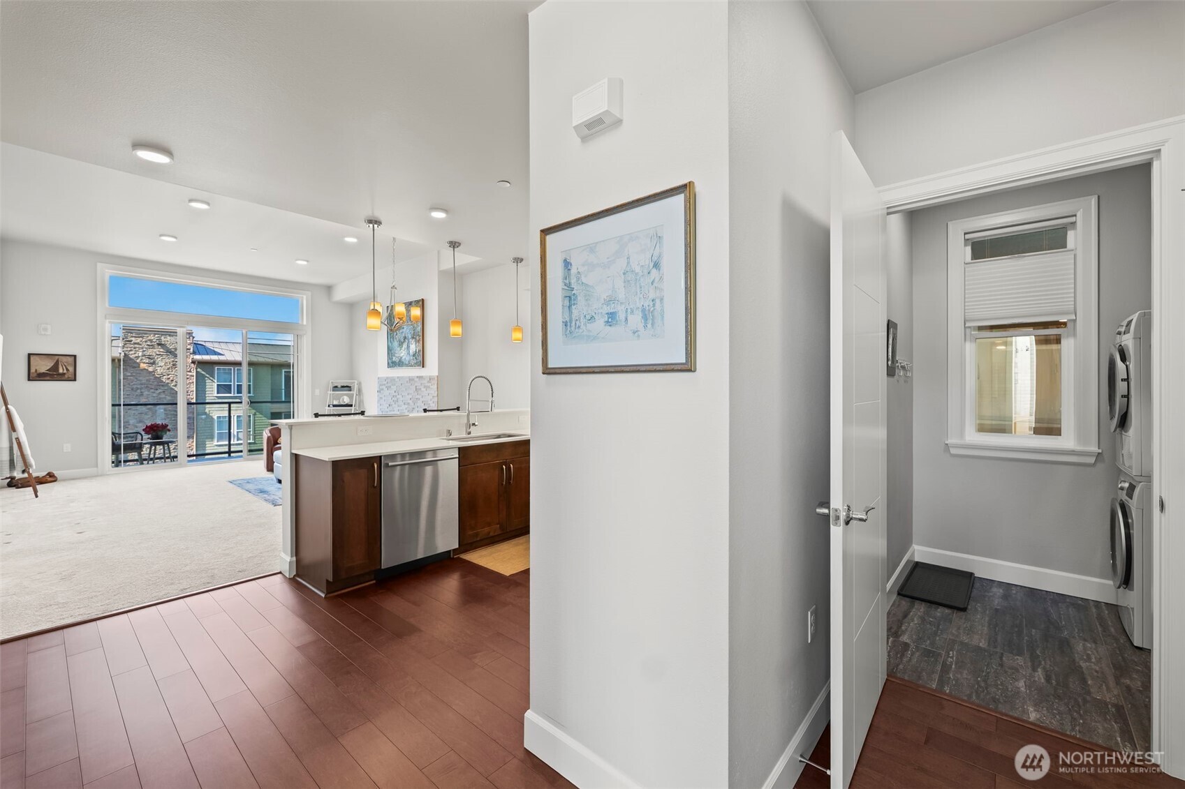 Upon entry you are greeted to an open and grand light filled view.