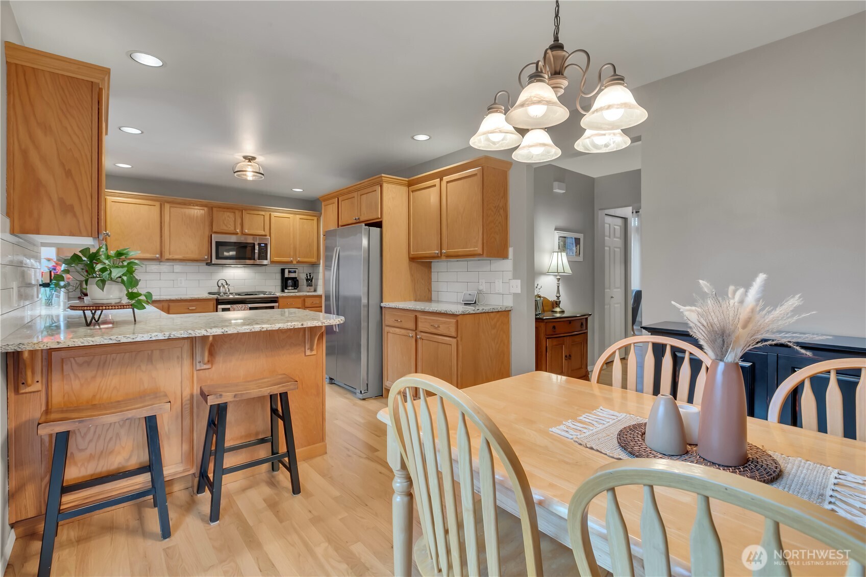 Bar stool seating and eating area.