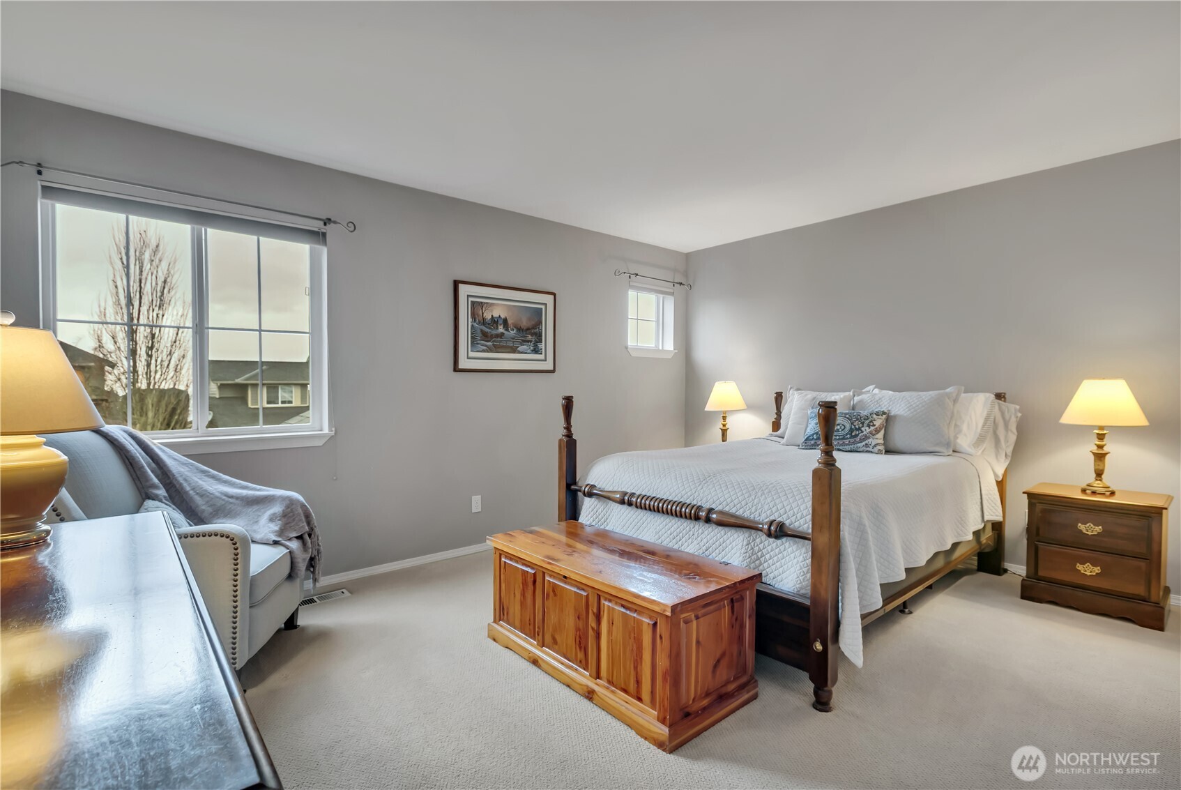 Primary suite with five piece bath and walk-in closet.