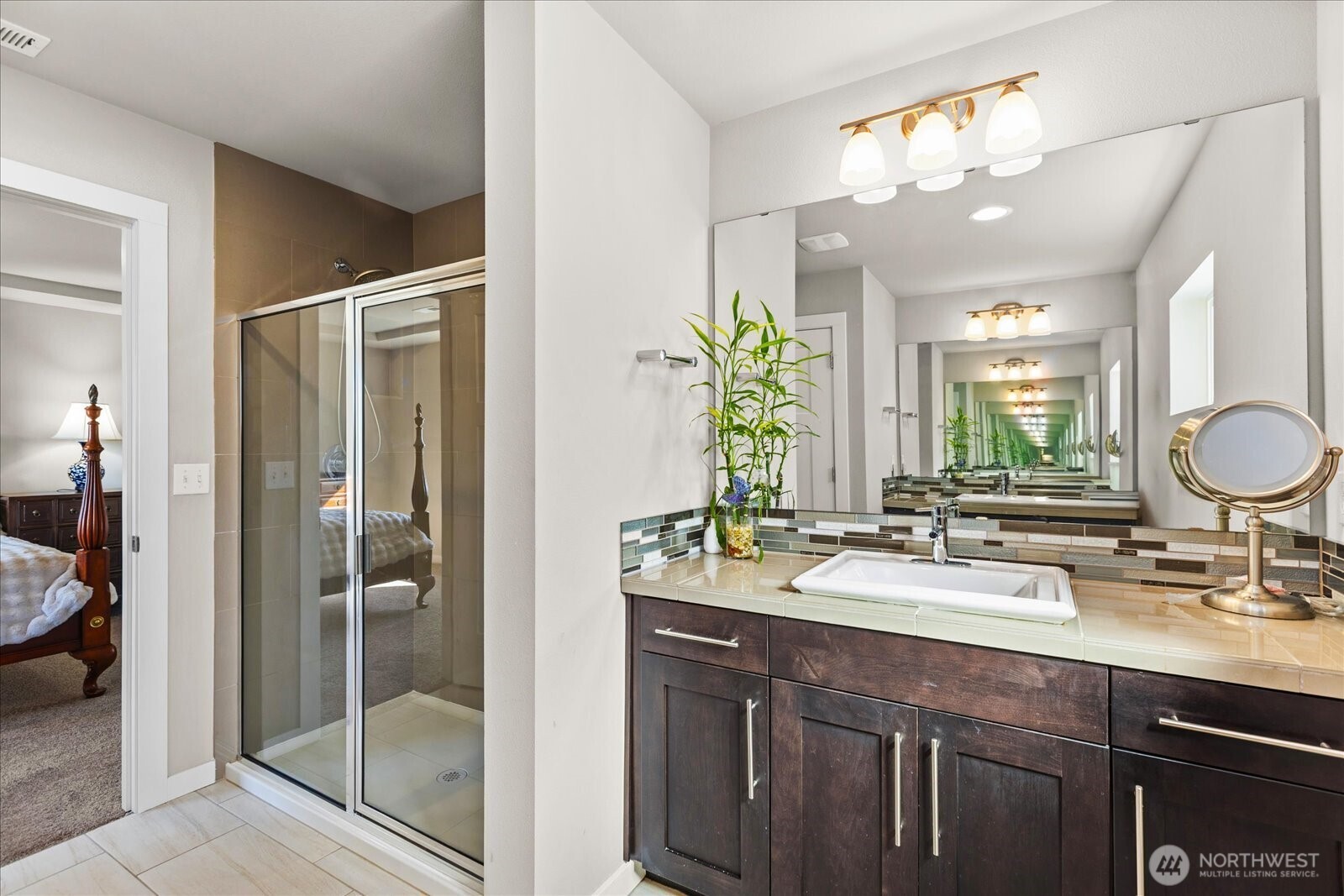 Primary bath with double vanity and private toilet