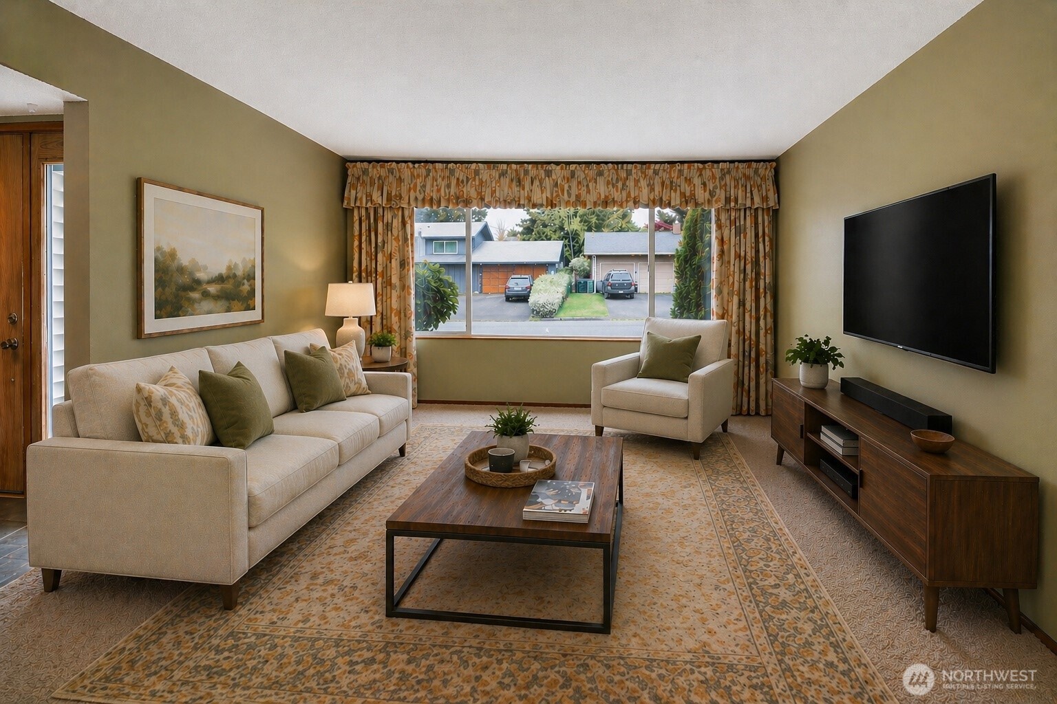 (Virtualy Staged) Living Room View from Fire Place