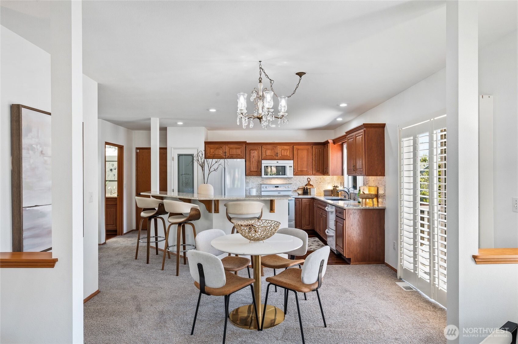 Handsome dining and kitchen area.