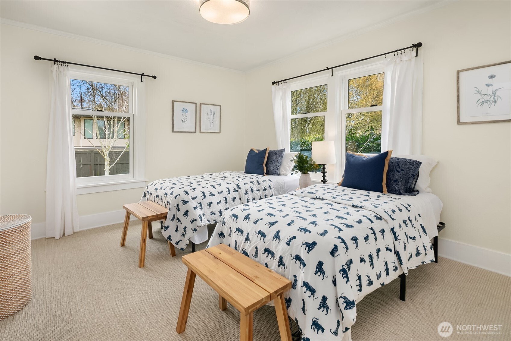 The northwest bedroom overlooks the backyard.