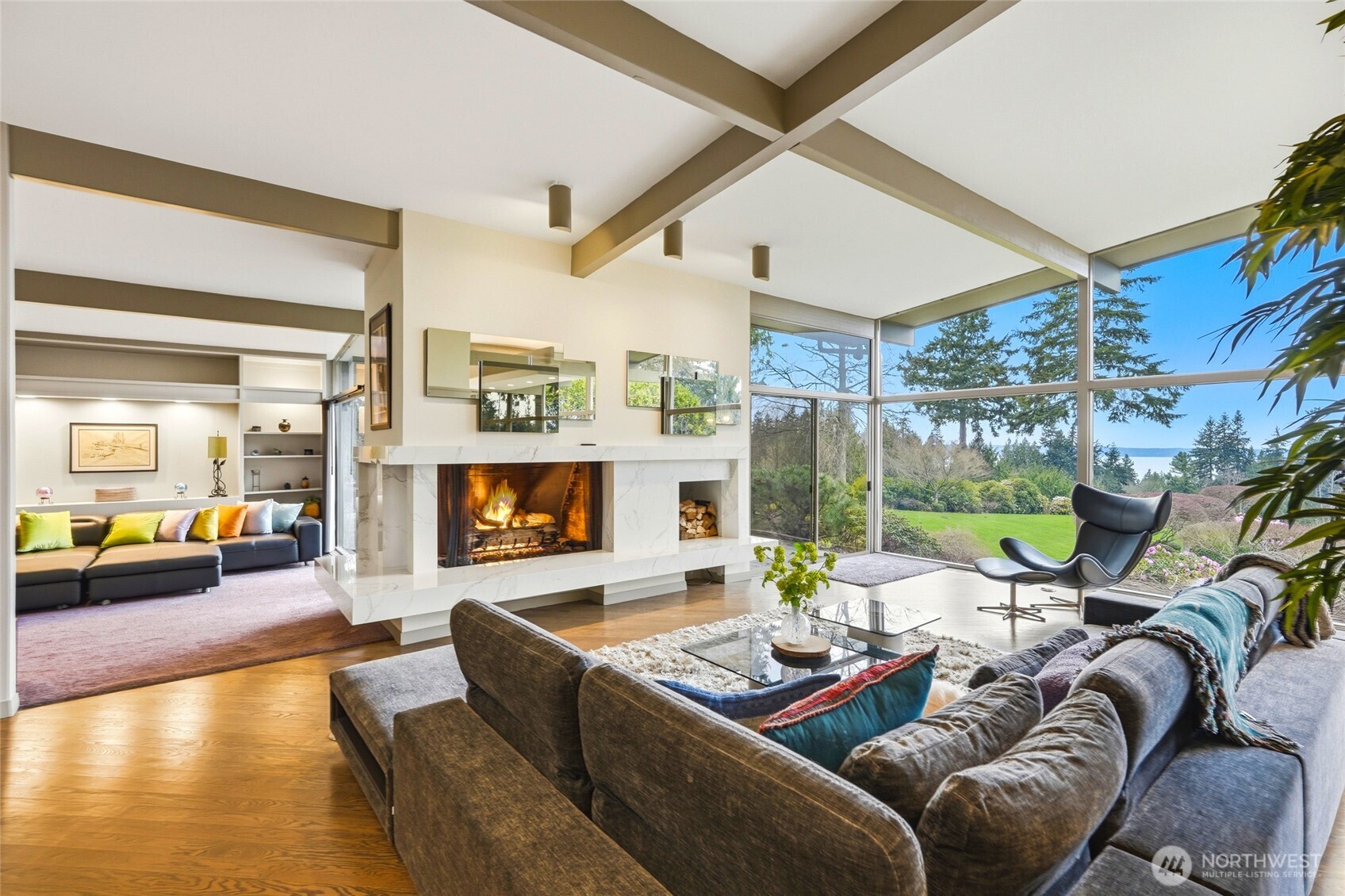 Living room with family room off to the left.