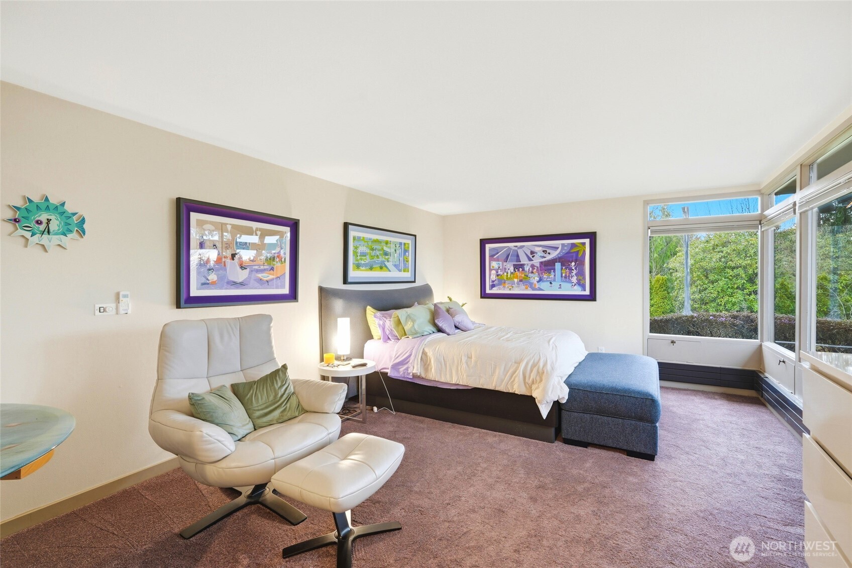 Primary bedroom with view.