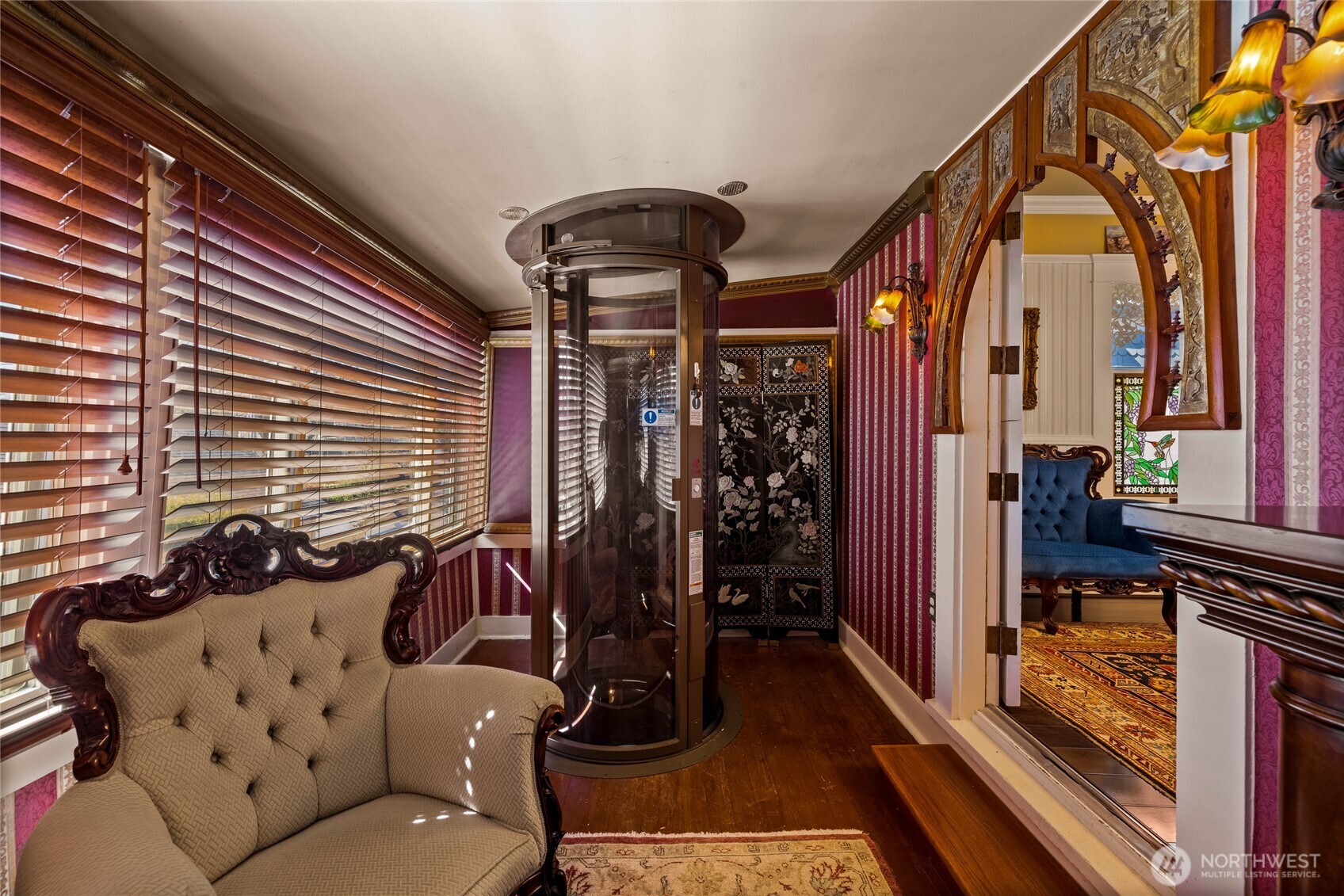 Pneumatic elevator that goes between the first & second floors.