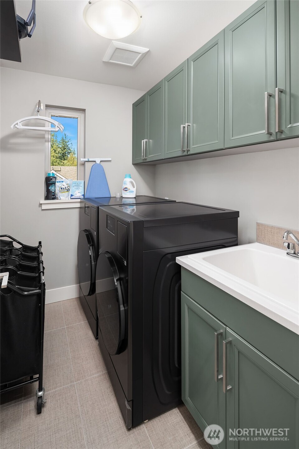 Laundry Room with dual Samsung Bespoke Washer/Dryer Combo