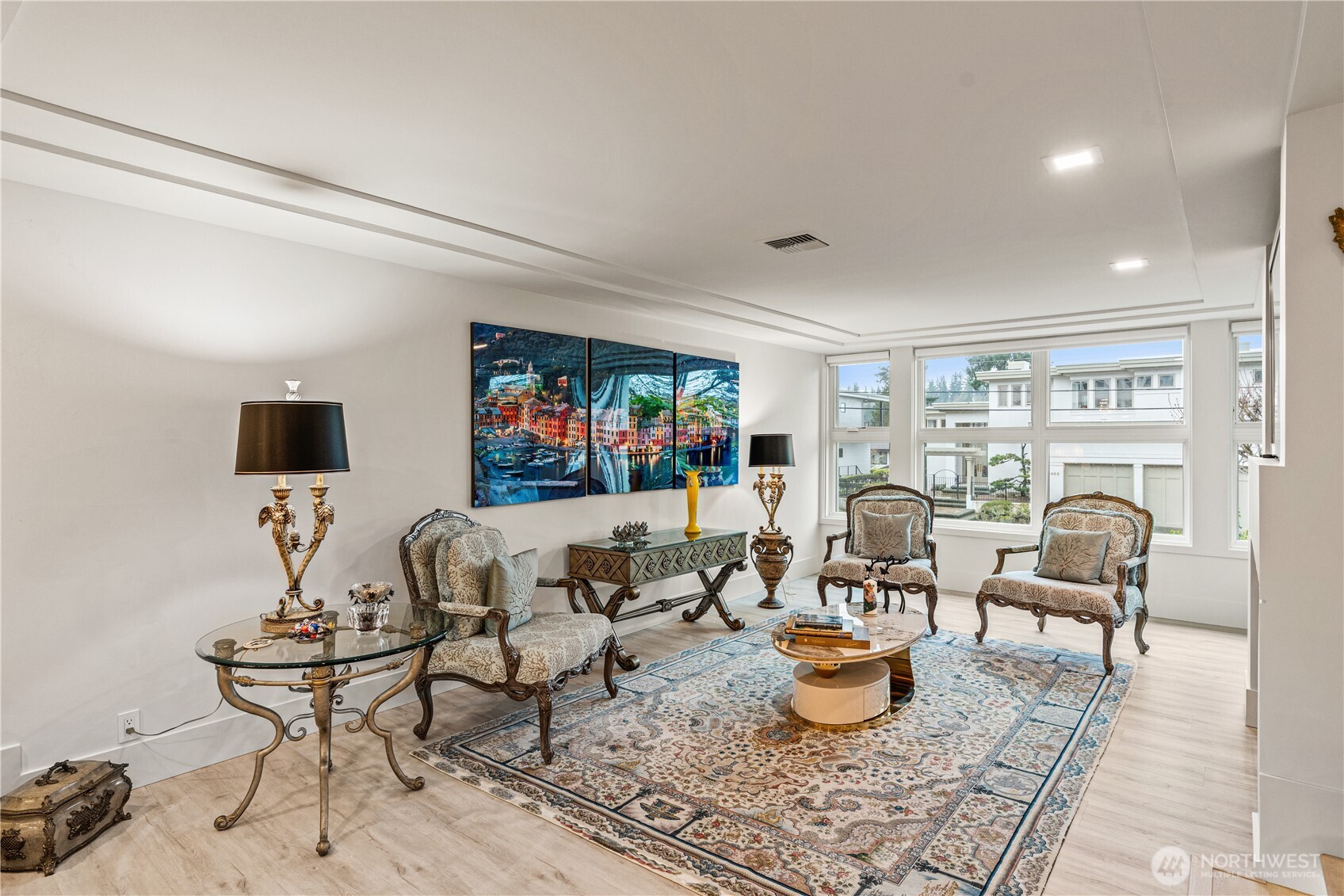 The living room offers a gas fireplace for winter months