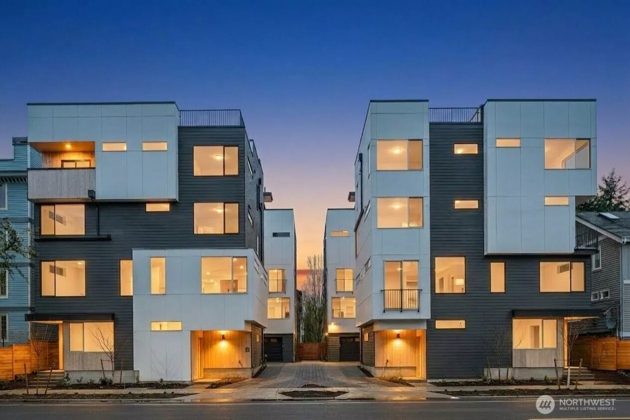 Beautifully illuminated at dusk, highlighting the clean lines and contemporary design of these 10 boutique homes.