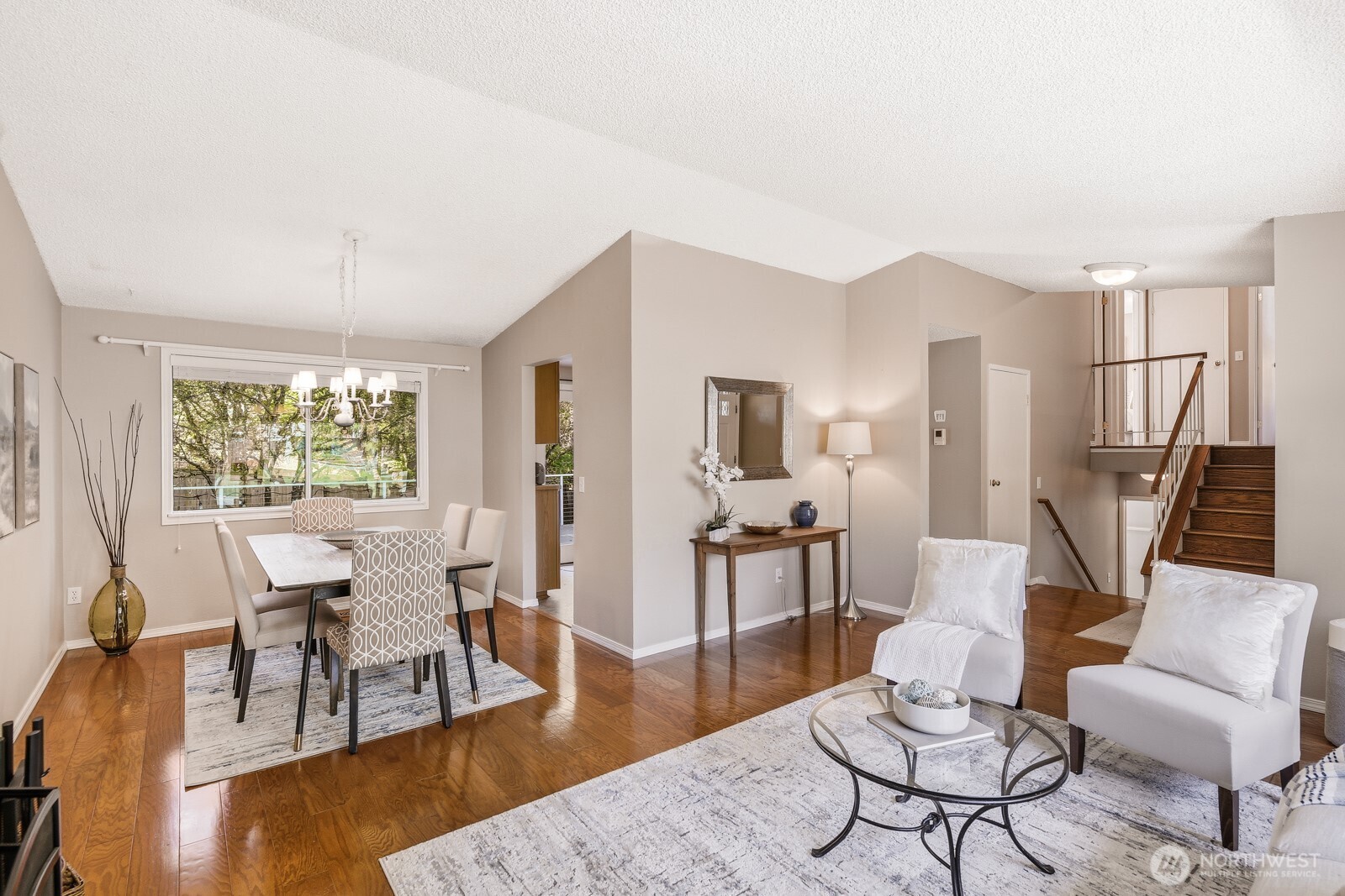 Dining room open to the kitchen & living room.