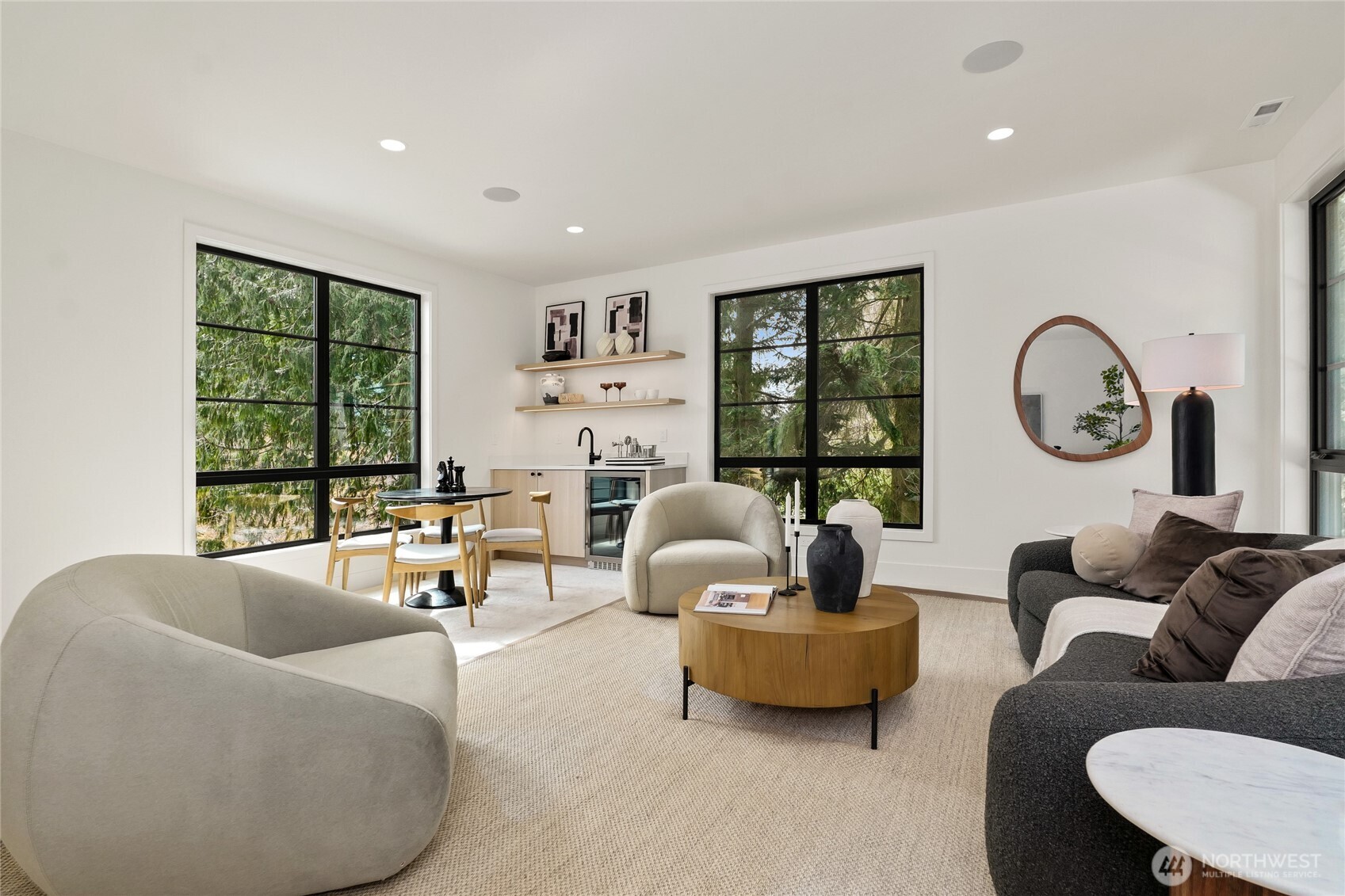 Upper Level Media Room with Wet Bar, Oversized Windows and In-Ceiling Speakers