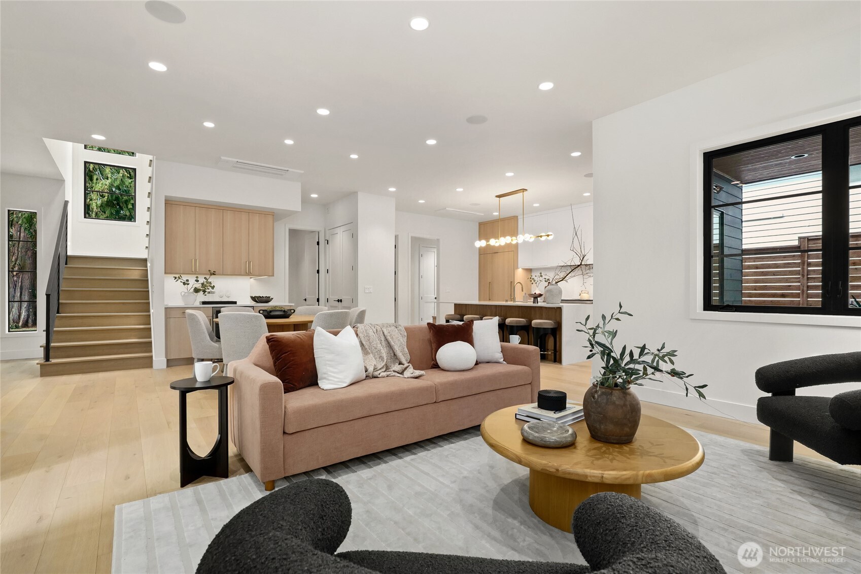 Open Concept Main Level with Wide Plank Engineered Hardwood Floors and In-Ceiling Heating/Cooling