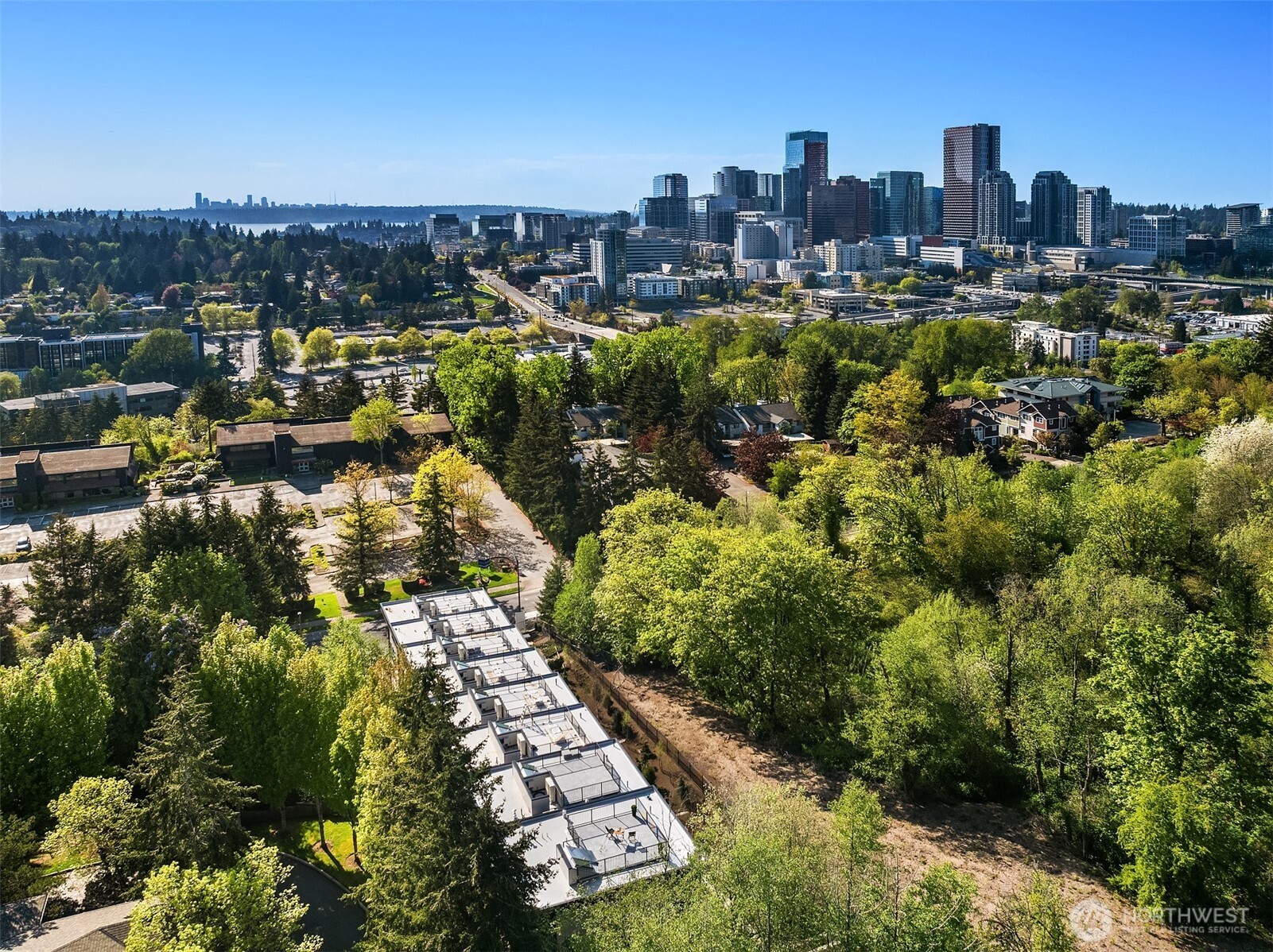West facing views of downtown Bellevue and Seattle