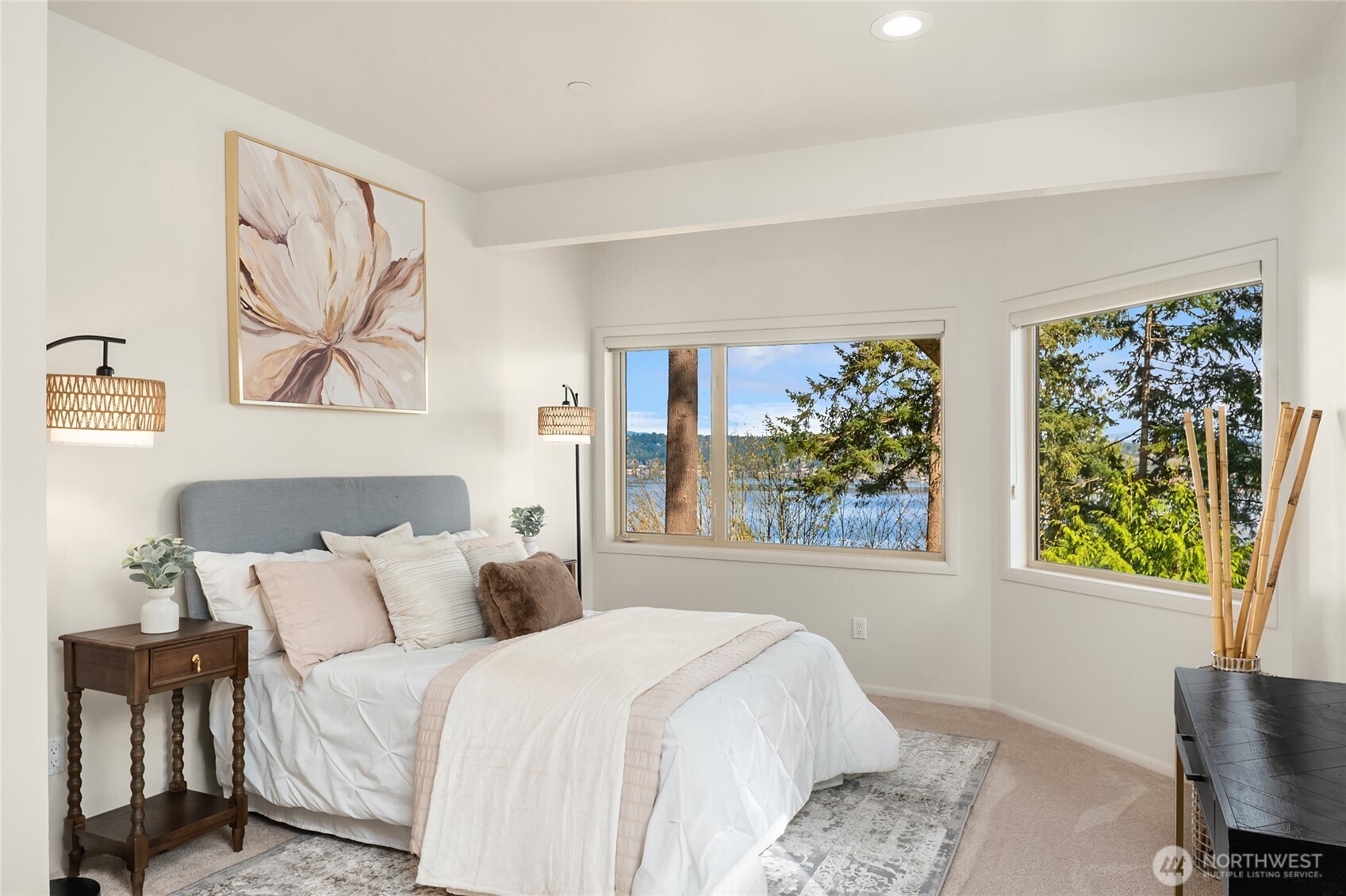 Second bedroom easily fits a king size bed and still has a seating area and great closet space!