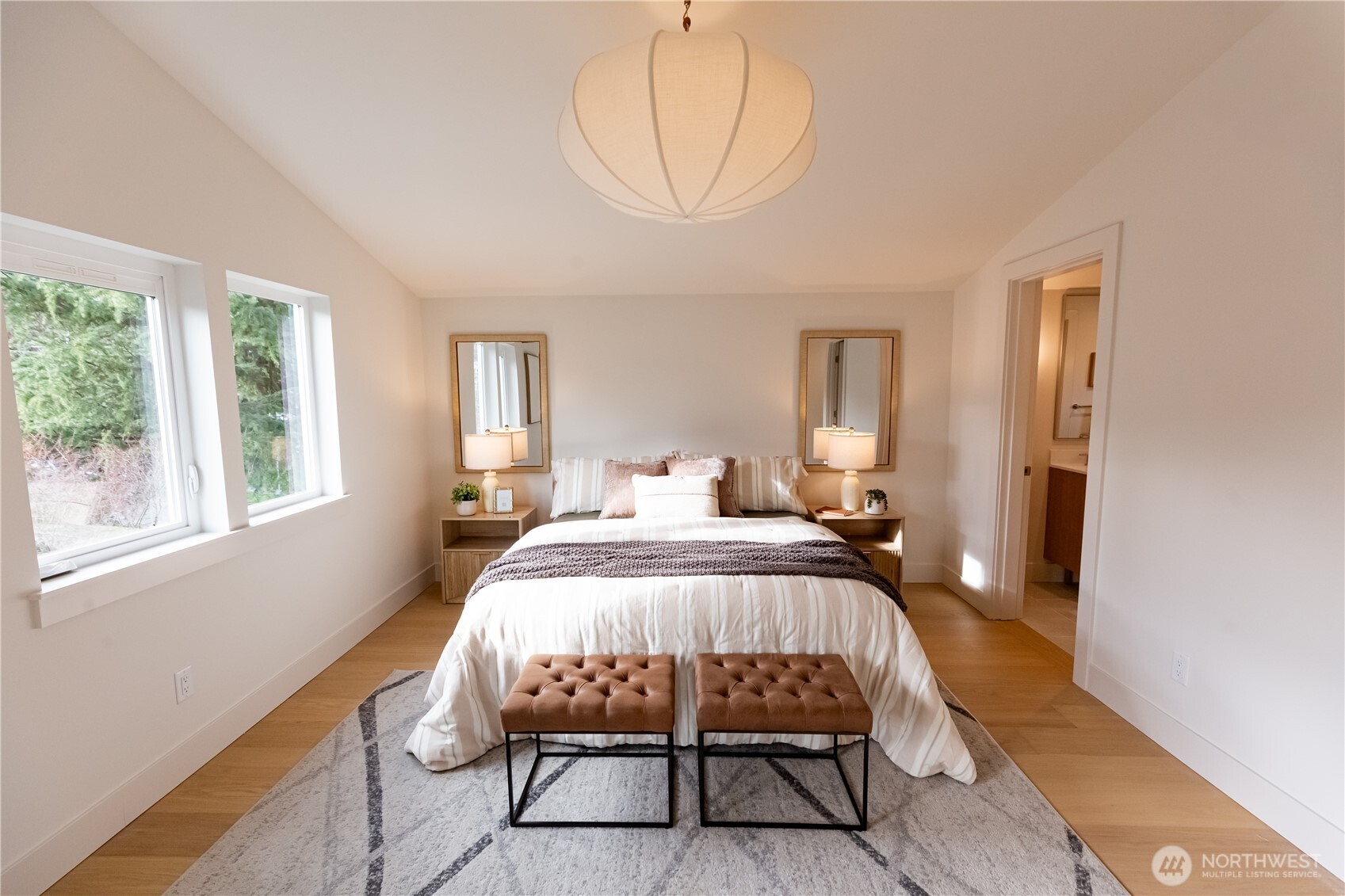 Primary suite with high ceilings