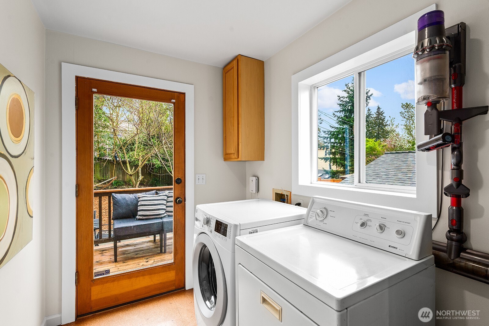 Laundry area next to the back door.