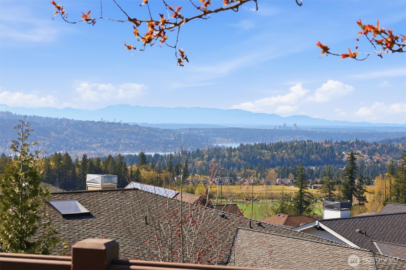 Views of Seattle, Bellevue and mountains