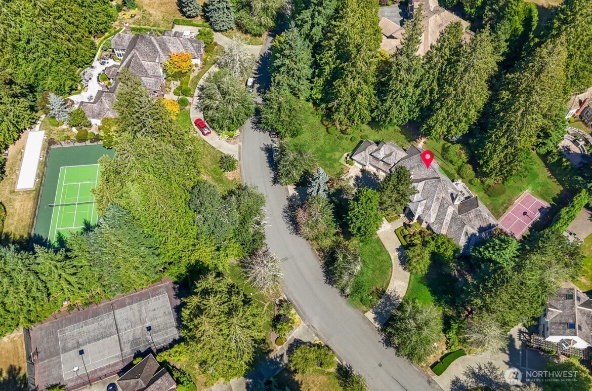 skyview of neighborhood and home