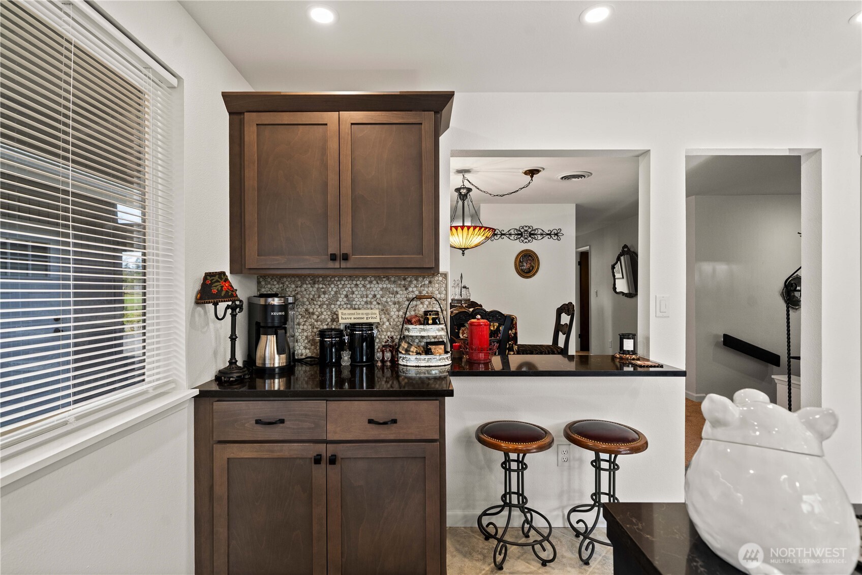 Custom coffee bar w added storage & seating
