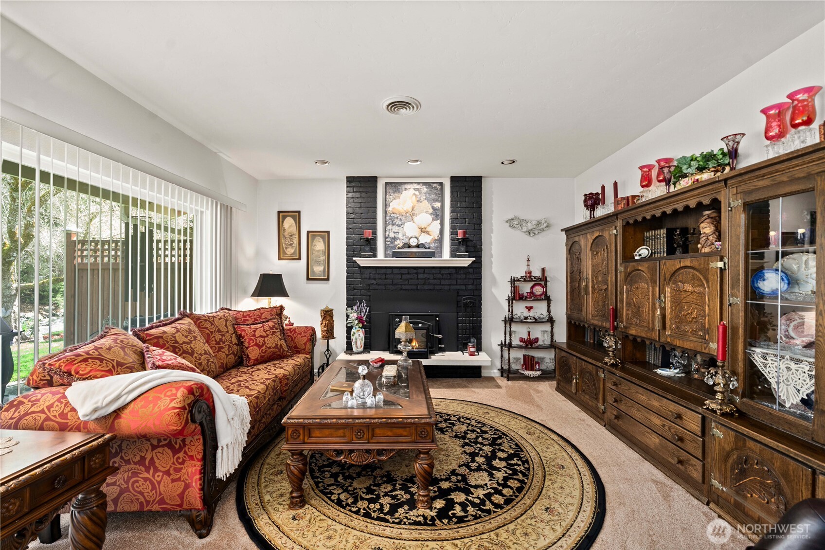 Living room w FRPLC w NEW wood burn insert