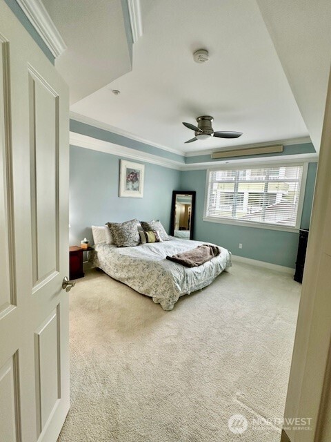 Past the entry and to the left is the main bedroom and en-suite! The bedroom is extra large and can accommodate a king size bedroom set.