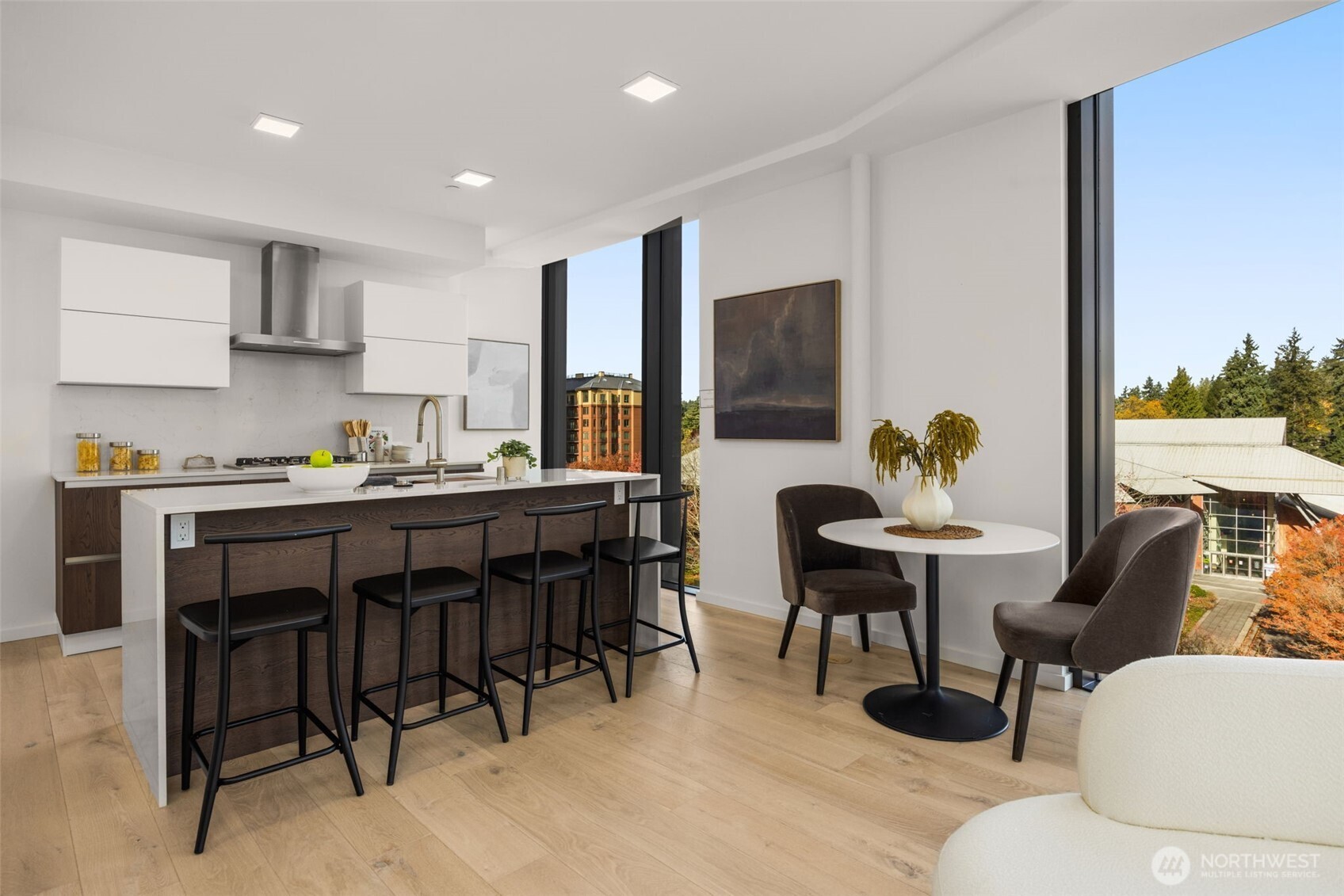North-facing view with floor-to-ceiling windows.