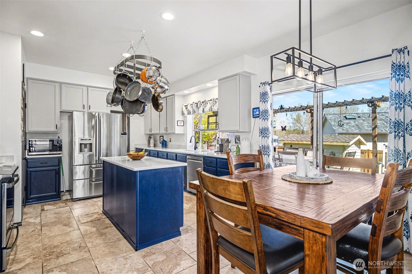Living room with beautiful brick fireplace