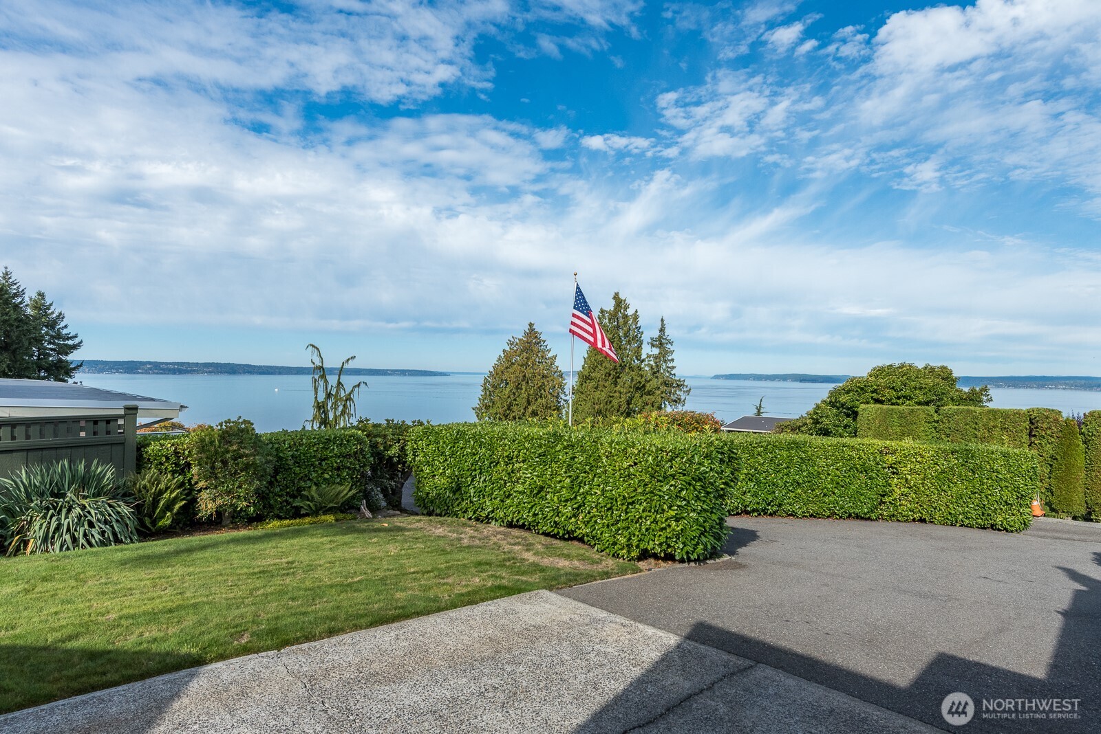 Back yard with water & mountain views and extra parking