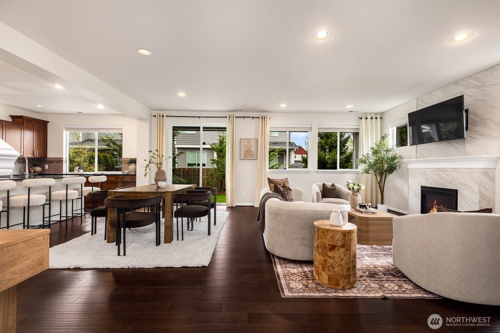 Open floor concept, flows seamlessly from living to dining to oversized kitchen