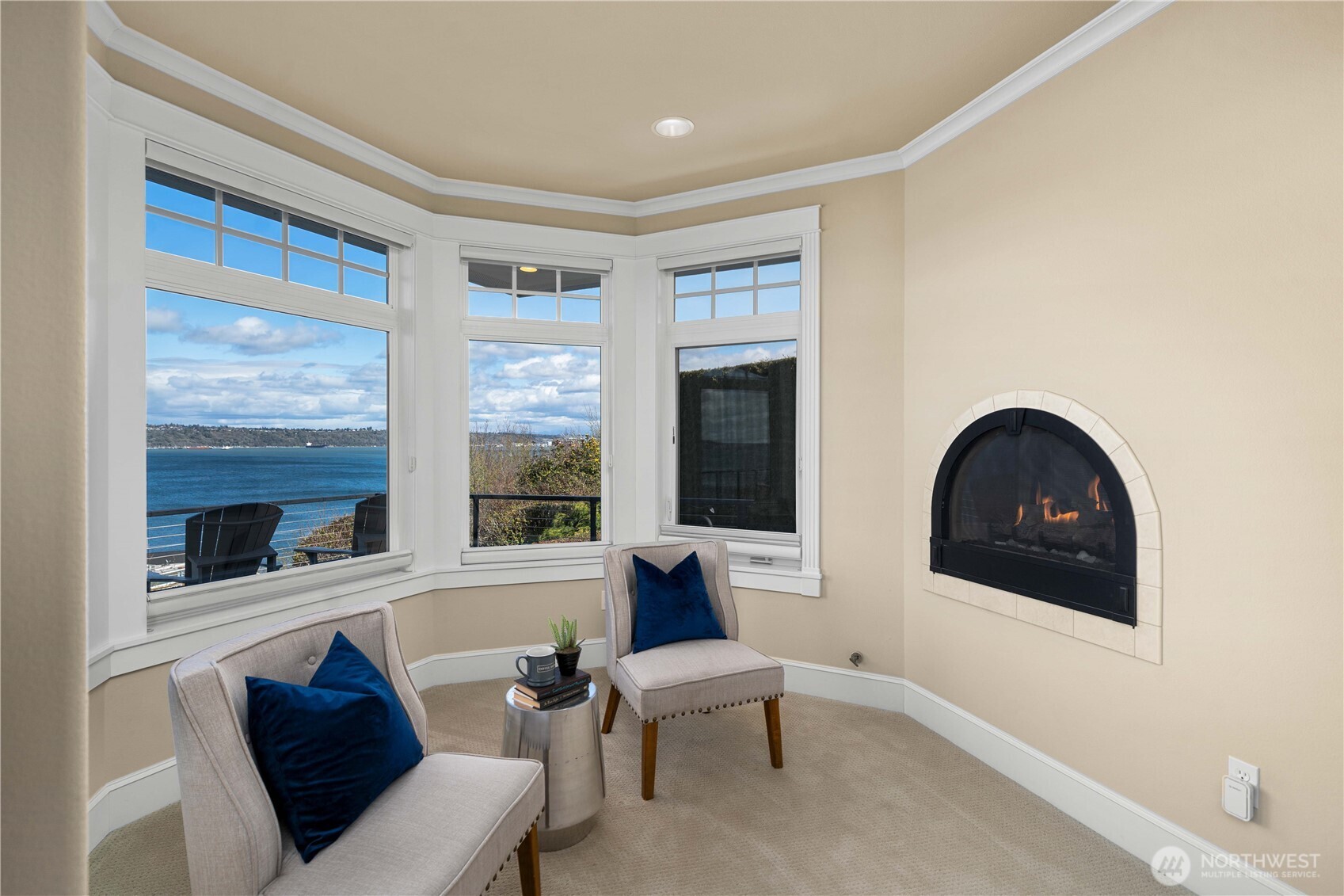 Fireside sitting area in the primary suite