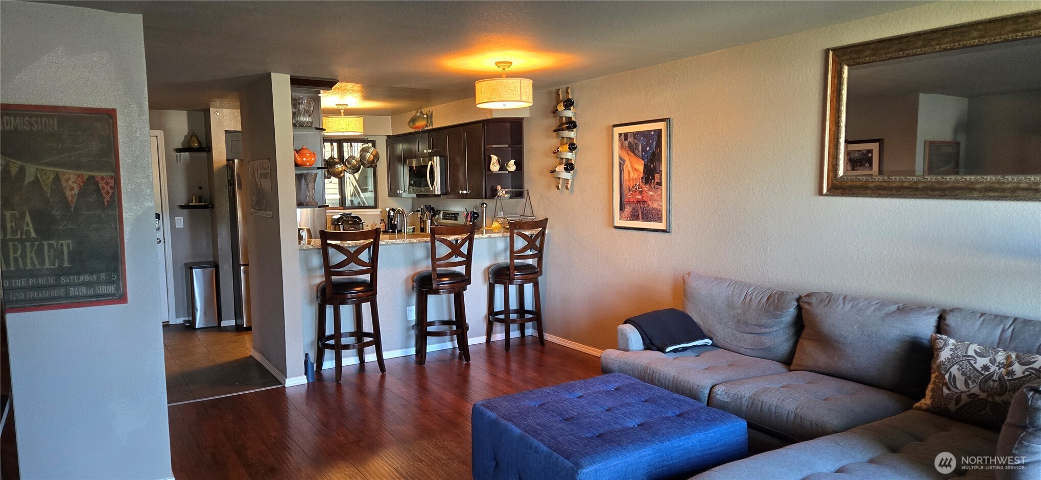 Wide view of living room/eating bar