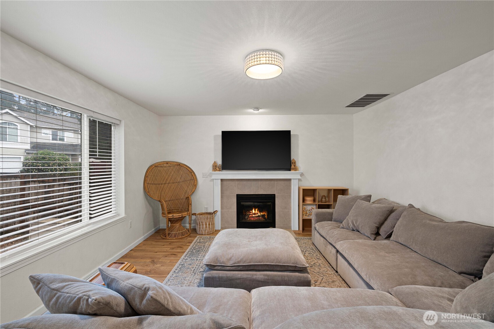 Cozy family room with cozygas fireplace.