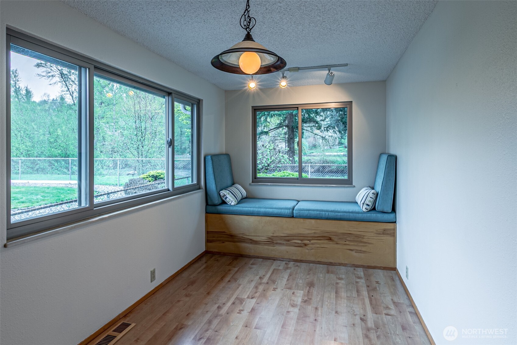 The bonus room with its window seat looking out at the river.