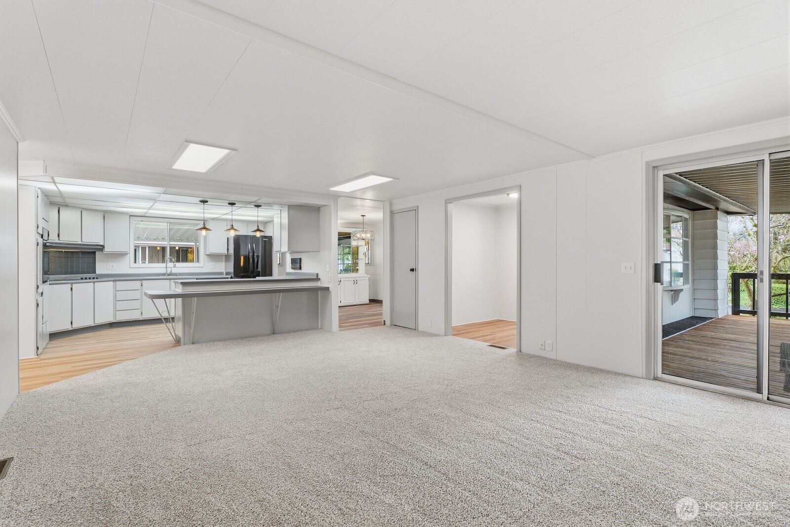 Looking from the family room into the kitchen