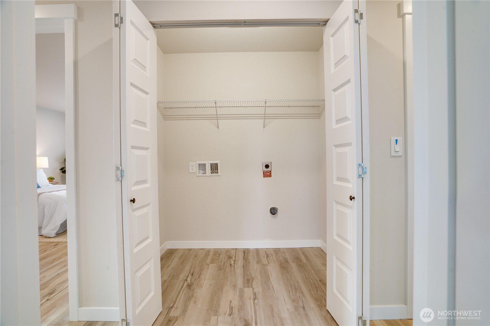 Utility closet is located upstairs where the laundry is made.