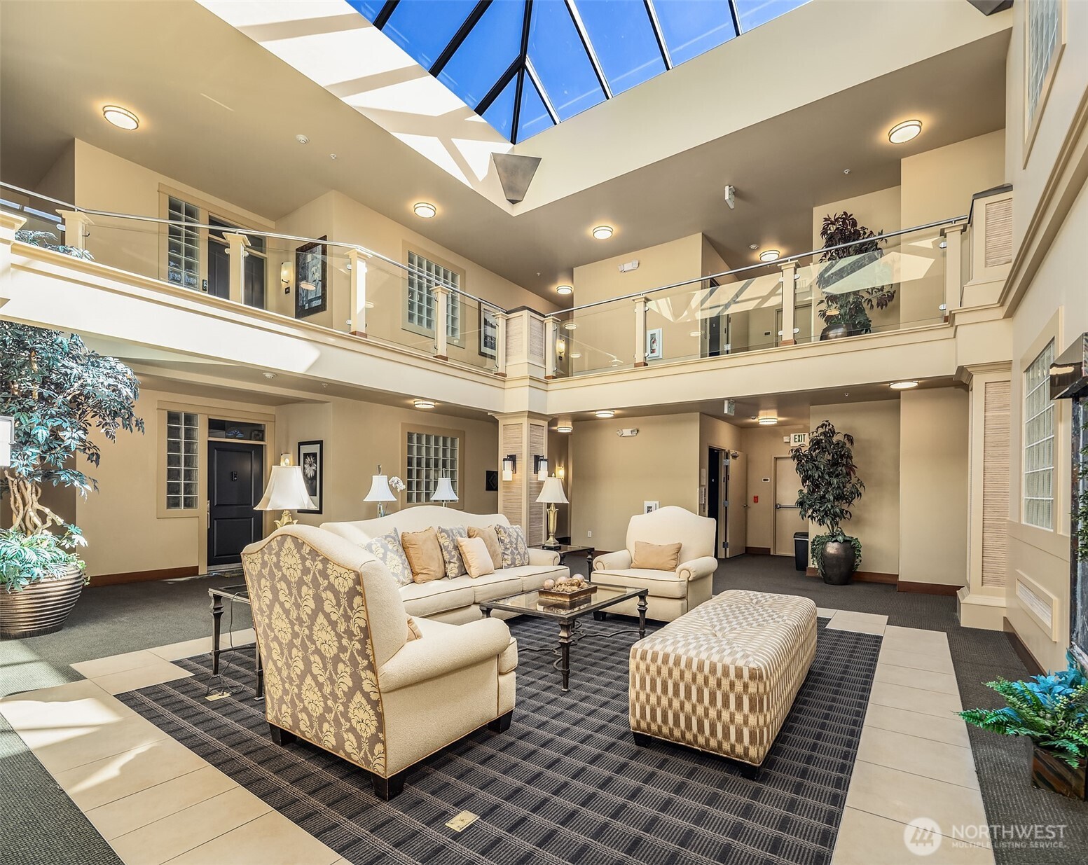 Penthouse lobby is flooded with natural light