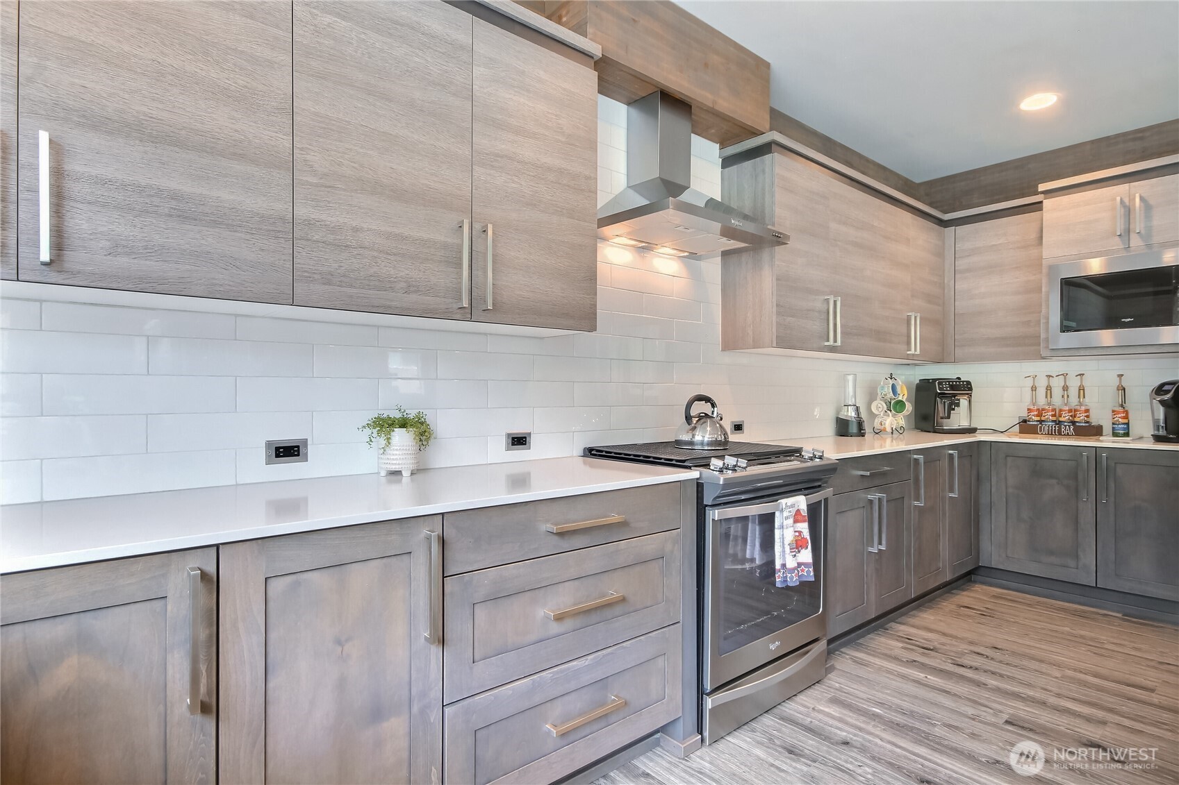Updated kitchen featuring modern finishes and generous counter space.
