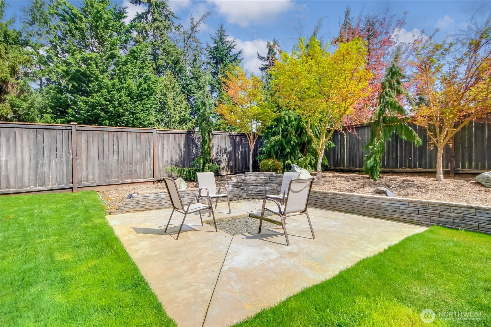 Outdoor firepit and new retaining wall.