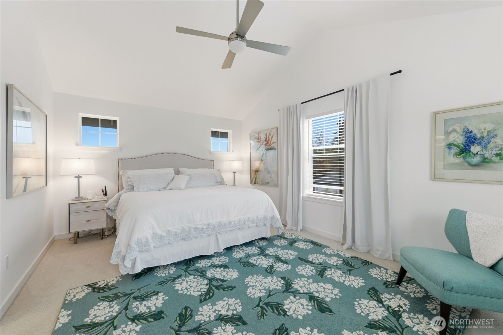 Large primary located on second floor with attached 3/4 bath.