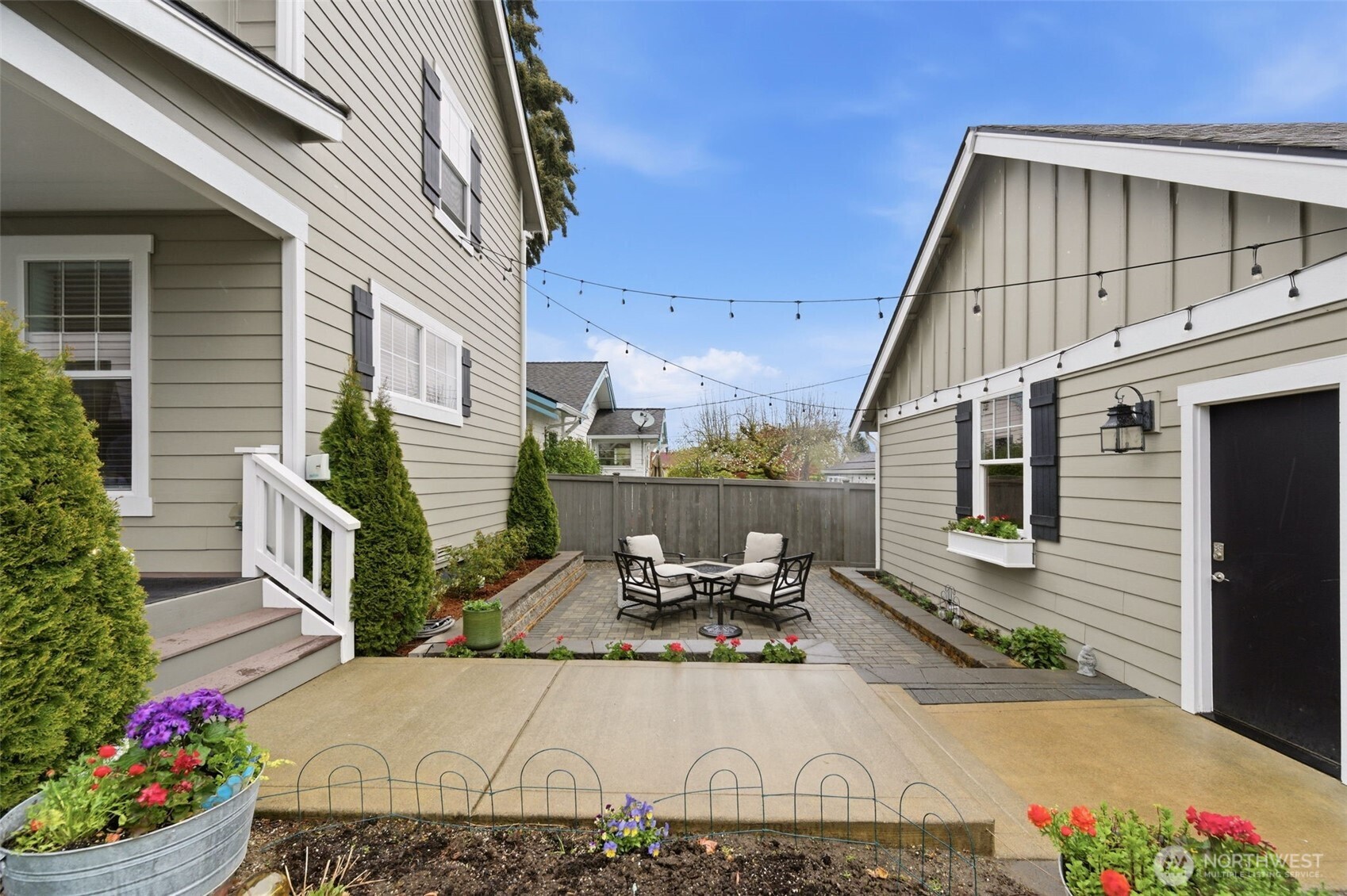 Backyard space for gardening and relaxing.