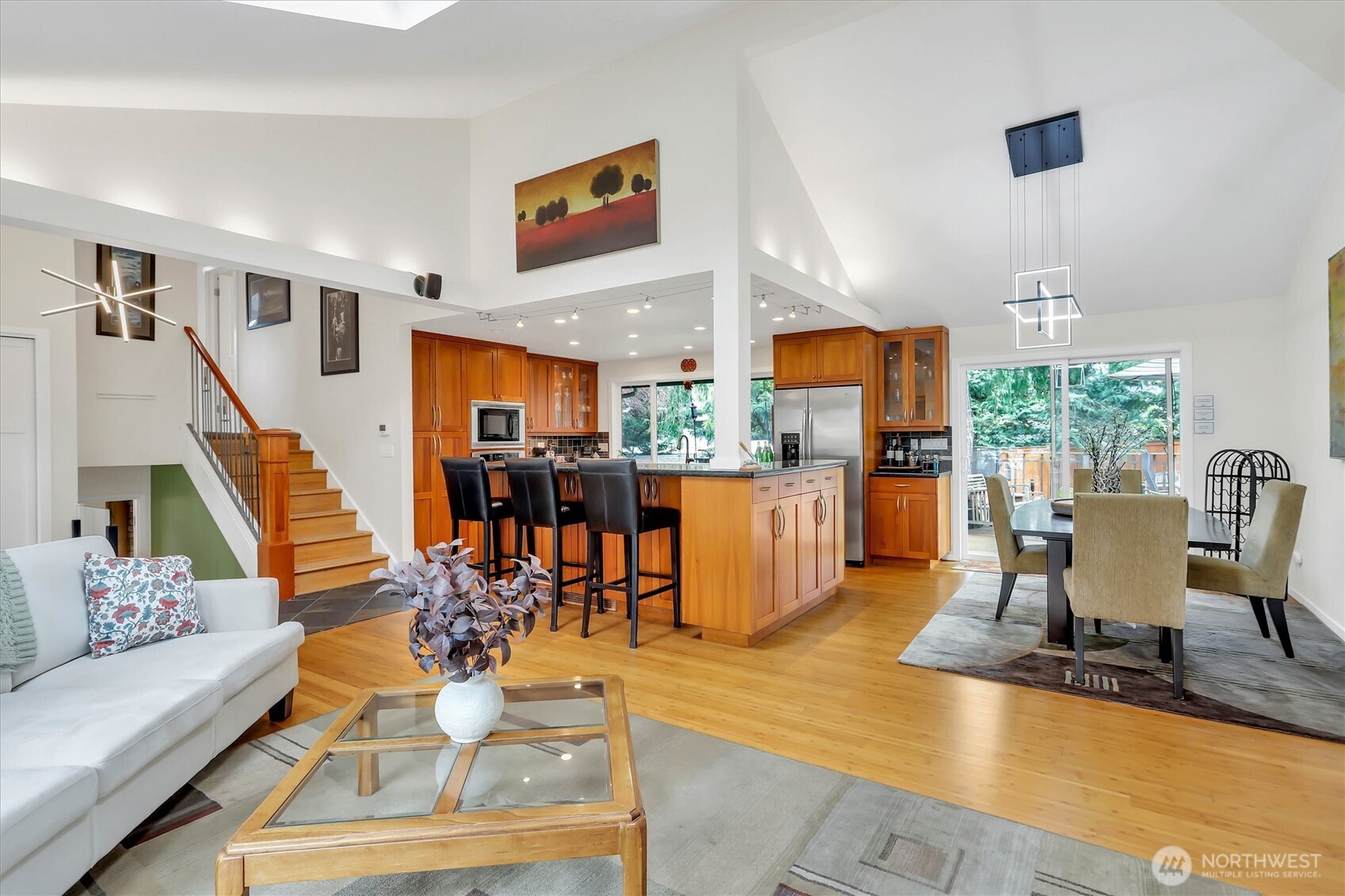 Enjoy the warmth of bamboo flooring and cherry cabinets.