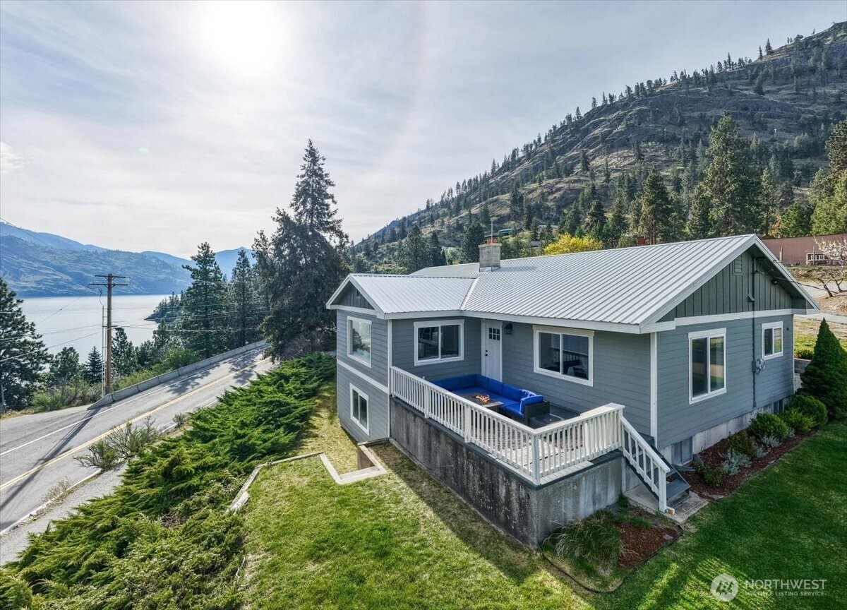 Drone footag of home and lake