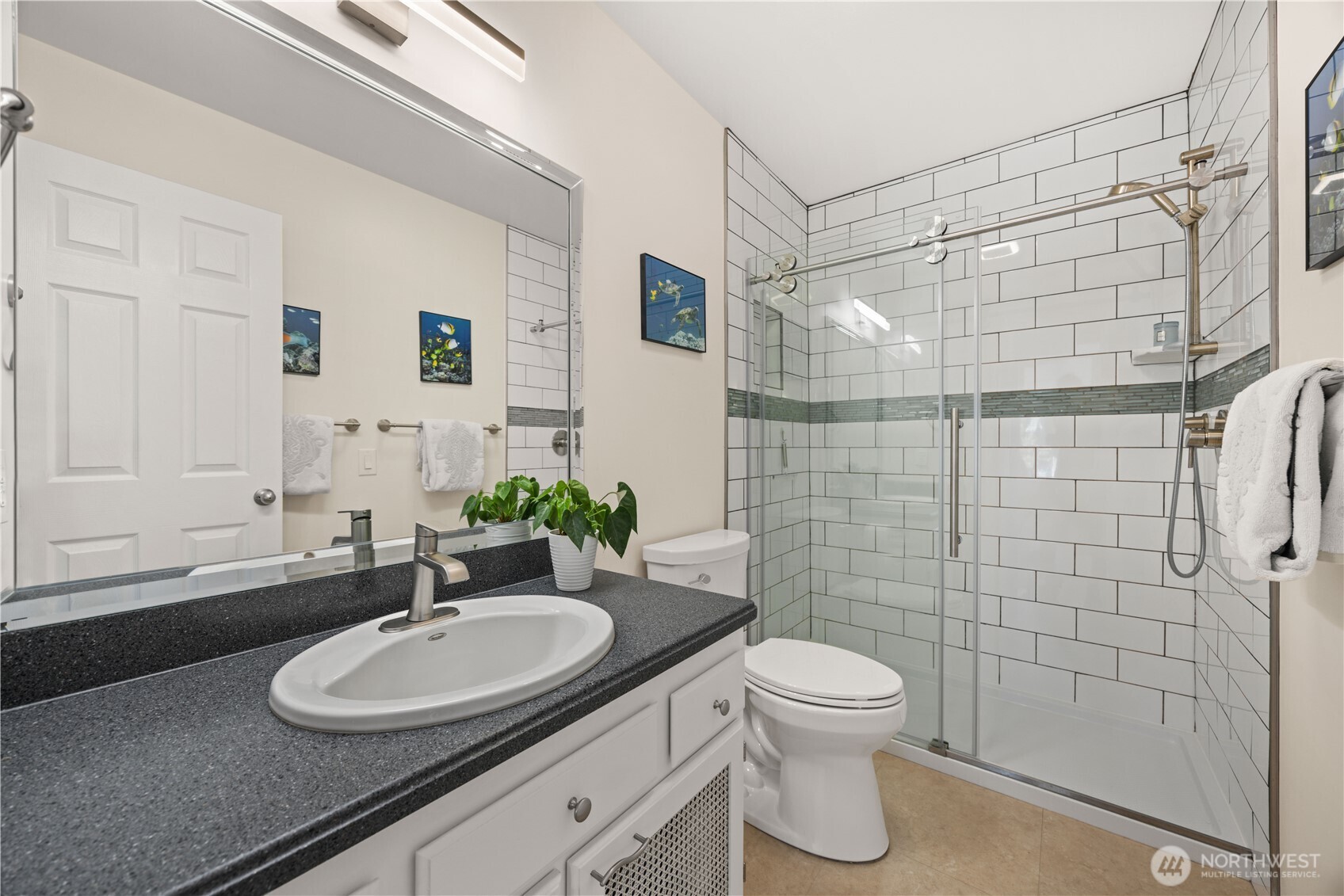 Guest bath with updated shower.