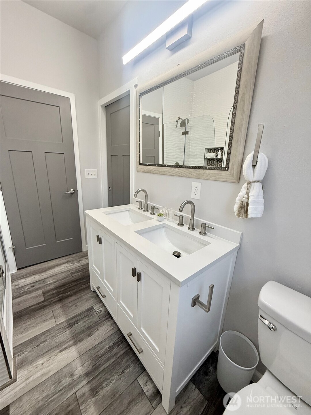 Downstairs primary suite double vanity